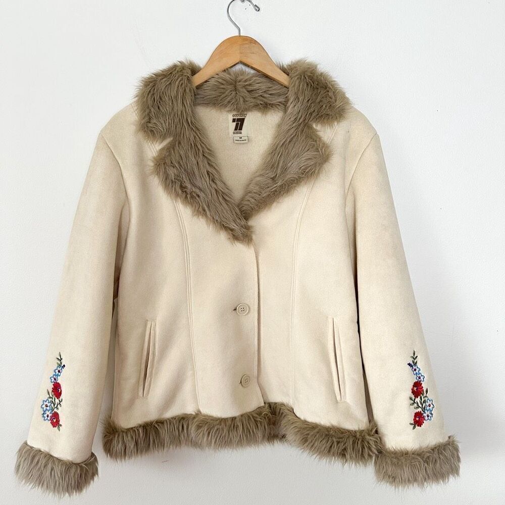 Seventy Seven7 Vintage Women’s Cream Faux Suede Penny Lane Crop Floral Embroider
